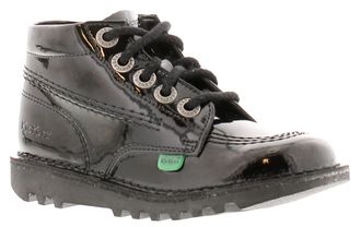 Kickers Younger Girls Ankle Boots Hi Zip Leather With Lace and Zip black patent - Size UK 11 Kids