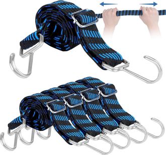 OEM Juego De 5 Cuerdas El&aacute;sticas Con Ganchos, Cuerda El&aacute;stica Plana De 1 M, Cuerdas El&aacute;sticas Ajustables Con Ganchos Met&aacute;licos Para Bicicletas, Lonas, Tie