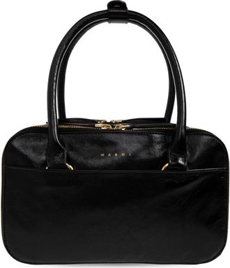 Marni Boxyne Small - Dames - Handtassen - Zwart - ONE Size - Leer - Tassen