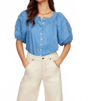 Fifteen Twenty Shay Contrast Stitch Peasant Top In Blue