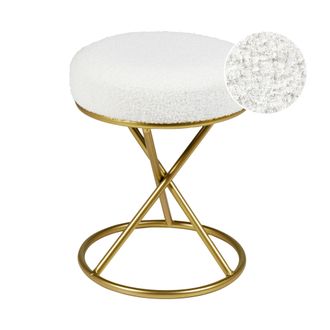 Beliani Taburete Tapizado Boucl&eacute; Glamuroso Moderno Patas Metal Doradas Blanco Crema Presho