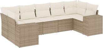 vidaXL Vidaxl - Set Sof&aacute;s De Jard&iacute;n 7 Piezas Y Cojines Rat&aacute;n Sint&eacute;tico Beige