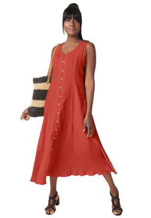 Jessica London Button Down Gauze Dress in Burnt Red at Nordstrom, Size 22