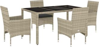 vidaXL Vidaxl - Set Comedor Jard&iacute;n 5 Pzas Y Cojines Rat&aacute;n Pe Vidrio Gris Claro