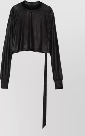 Rick Owens cropped satin top long sleeve crew