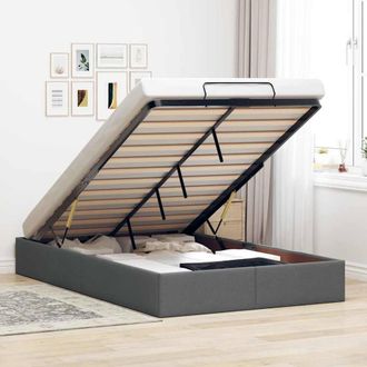 Berkfield Home Ottoman Bed Frame without Mattress Dark Grey Double Fabric