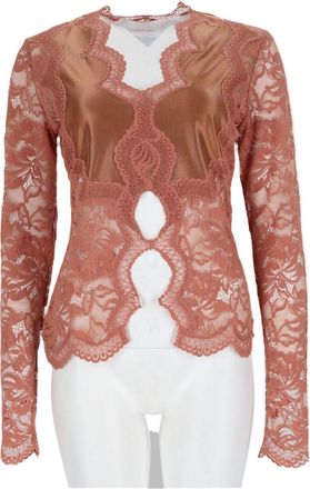 Paco Rabanne Beige Intricate Lace Long-Sleeve Viscose Top