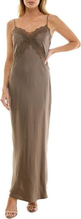 Socialite Bias Cut Lace Trim Satin Slipdress in Mocha at Nordstrom, Size X-Large