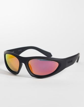 Polaroid Sunglasses Polaroid - Sporty - Occhiali da sole avvolgenti neri con lenti polarizzate rosse-Nero