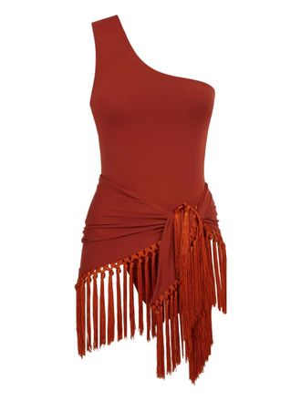Taller Marmo Yacare one-shoulder fringed swimsuit - Red