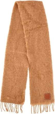 Loewe Pre-owned Scarves, female, Brown, Size: ONE SIZE Pre-owned Logo-appliqued Fringed Scarf