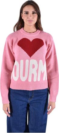 MC2 Saint Barth Witte halfhoge trui met Courma en hart Jacquard - Dames - Ronde hals truien - Roze - XS - Truien & Vesten