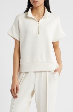 Bernardo Half Zip Short Sleeve Top in Gardenia at Nordstrom, Size X-Large