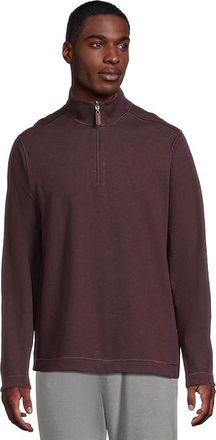 Johnston & Murphy Reversible Solid Quarter-zip Mens Sweater Burgundy/Blue : 3XL, Cotton/Polyester/Rayon