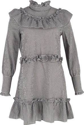 Ganni Ganni Charron Ruffled Gingham-Print Mini Dress in Black and White Cotton