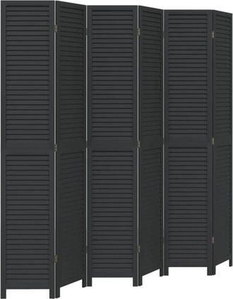 vidaXL Room Divider 6 Panels Black Solid Wood Paulownia Vidaxl