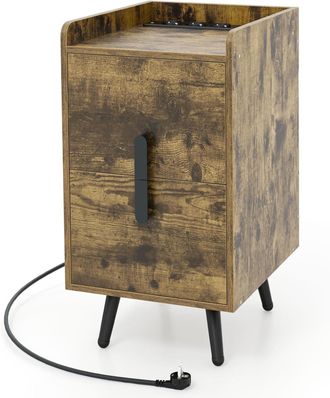 Costway Costway - Mesita De Noche Con Estaci&oacute;n De Carga, 2 Puertos Usb Y 3 Salidas, Mesillas De Noche Dormitorio Con 2 Cajones, Mesa De Noche Dormitorio Sala,