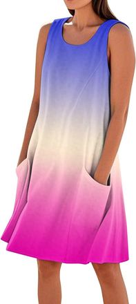 Generic Women Sundress Casual Plus Size Bohemian Sleeveless Floral Long Midi Summer Beach Swing Dress with Pockets,Red,4XL