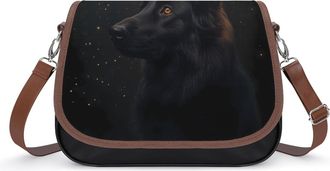 Generic Black German Shepherd Dog Moon Crossbody Bags for Women Fashion Leather Shoulder Handbags With Adjustable Strap