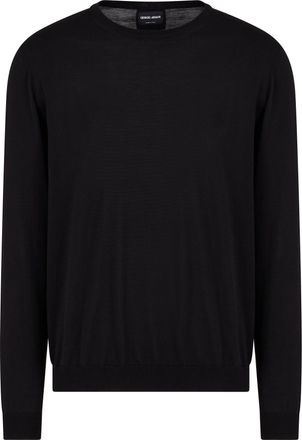 Giorgio Armani Minimalist Black Fitted Crew Neck Sweater