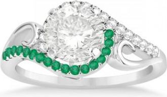 Allurez Swirl Bypass Halo Diamond Emerald Engagement Ring 14k White Gold 0.20ct
