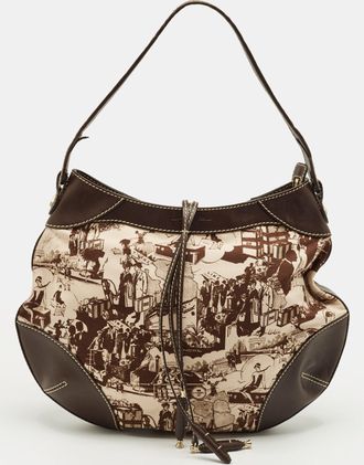 Lancel Graphic Print Dark Brown Canvas And Leather Hobo