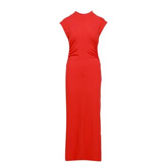 Msgm Midi Dresses, female, Red, Size: S Red Cotton Dress with Round Neck
