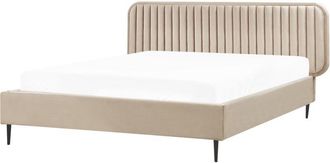 Beliani Modern Bed Frame eu King Size Velvet Upholstery Headrest Metal Legs 5ft3 Taupe Brin