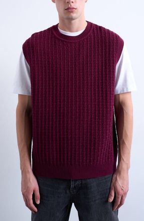 Topman Cable Stitch Sweater Vest in Burgundy at Nordstrom, Size Xx-Large
