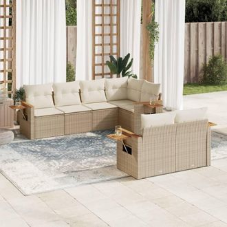 vidaXL Vidaxl - Set Sof&aacute;s De Jard&iacute;n 7 Piezas Y Cojines Rat&aacute;n Sint&eacute;tico Beige