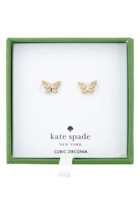 Kate Spade New York pav&eacute; cubic zirconia butterfly stud earrings in Clear /Gold at Nordstrom Rack