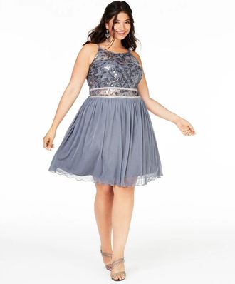 BCX Womens Trendy Plus Size Embellished Chiffon Fit & Flare Dress Gray Size 20W