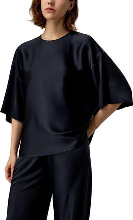 LilySilk Relaxed Silk Crewneck Blouse in Midnight Blue at Nordstrom, Size Medium