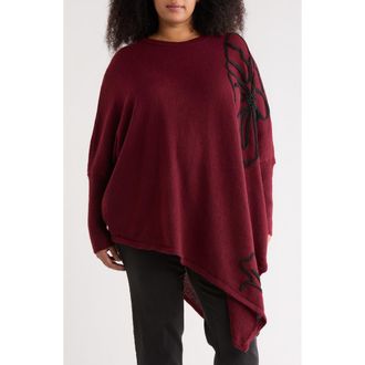 Daniel Rainn Abstract Floral Asymmetric Hem Sweater in Burgundy/Black at Nordstrom Rack