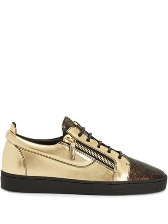 Giuseppe Zanotti Frankie double-zip low-to sneakers - men - Rubber/Metallic Leather/Snake Print Leather/Calf Leather - 39 - Gold