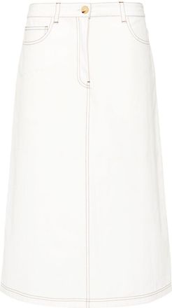 Toteme contrast-stitching midi skirt - women - Organic Cotton - 38 - White