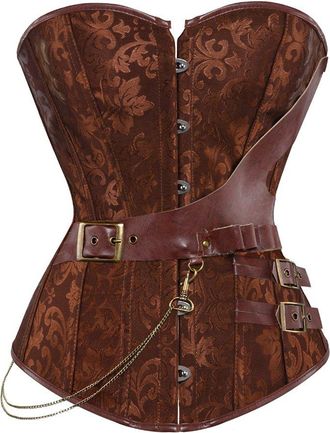 Grebrafan Brown Leather Steampunk Corset Bustier Plus Size (UK(18-20) 4XL, Brown)