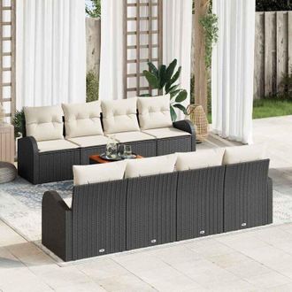 vidaXL Vidaxl - Conjunto De Sof&aacute; De Jard&iacute;n 9 Pcs Negro, Blanco