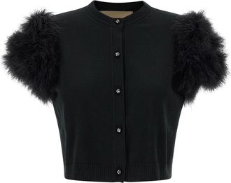 Valentino Garavani Valentino Garavani Feathered Knit Cardigan Maglioni Nero-Donna