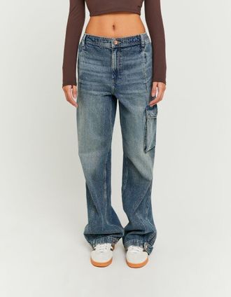 Tally Weijl Cargojeans TALLY WEIJL SPADEGINNA, Damen, Gr. 34, N-Gr, midschwarz indigowash dirtybeige, Denim/Jeans, Obermaterial: 100% Baumwolle, Abriebeffekte, la