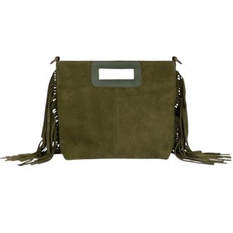 Penelope Chilvers Womens Fringe Handy Suede Bag In Khaki