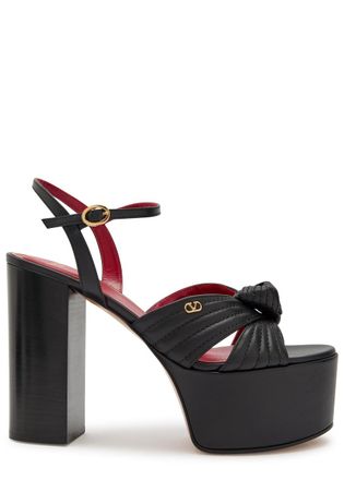 Valentino Garavani Crasher 125 Knotted Leather Platform Sandals - Black - 39 (IT39/ UK6)