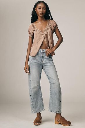 LE JEAN Frankie Studded Mid-Rise Barrel Jeans