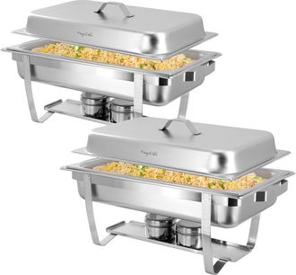 MegaChef 9.5 Quart Stackable Stainless Steel Professional Chafing Dish/Food Warmer/Buffet Server Serving Trays, Set of 2 in Silver at Nordstrom