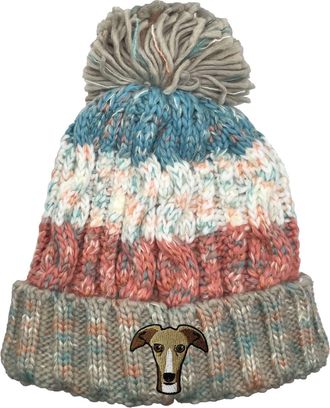 Bang Tidy Clothing Greyhound Pom Pom Beanie Hat - Dog Lovers Gifts for Women Men - Knitted Winter Hats - Embroidered - Acrylic - Milkshake