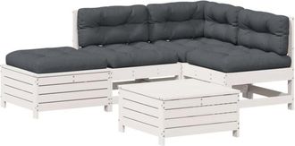 vidaXL Set Muebles Jard&iacute;n 5 Pzas Con Cojines Madera Maciza Pino Blanco Vidaxl