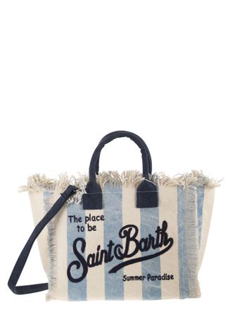 MC2 Saint Barth gestreepte canvas strandtas met geborduurd logo