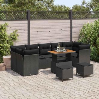 vidaXL Conjunto De Sof&aacute; De Jard&iacute;n 10 Uds. 7-n&uacute;mero De Plazas Negro Vidaxl