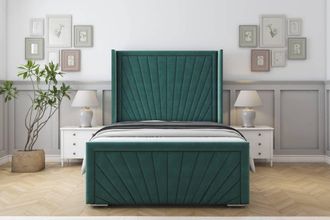 Sloomy Rutherford Plush Frame-Mattress-50 Upholstered Wingback Headboard in Emerald | Size: King