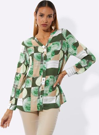 Cr&eacute;ation L Langarmbluse CREATION L, Damen, Gr. 36, khaki, pistazie, bedruckt, 100% Viskose, gemustert, V-Ausschnitt, Blusen Langarmbluse
